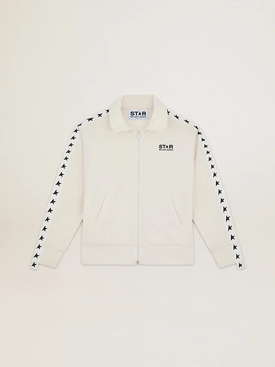Women’s white zipped sweatshirt with strip and black stars