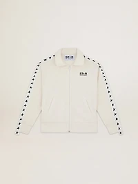 Women’s white zipped sweatshirt with strip and black stars