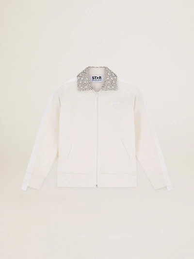 Papyrus white Denise Star Collection zipped sweatshirt with crystal collar