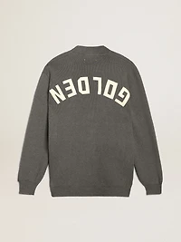 Women's mélange gray cotton cardigan with logo on the back