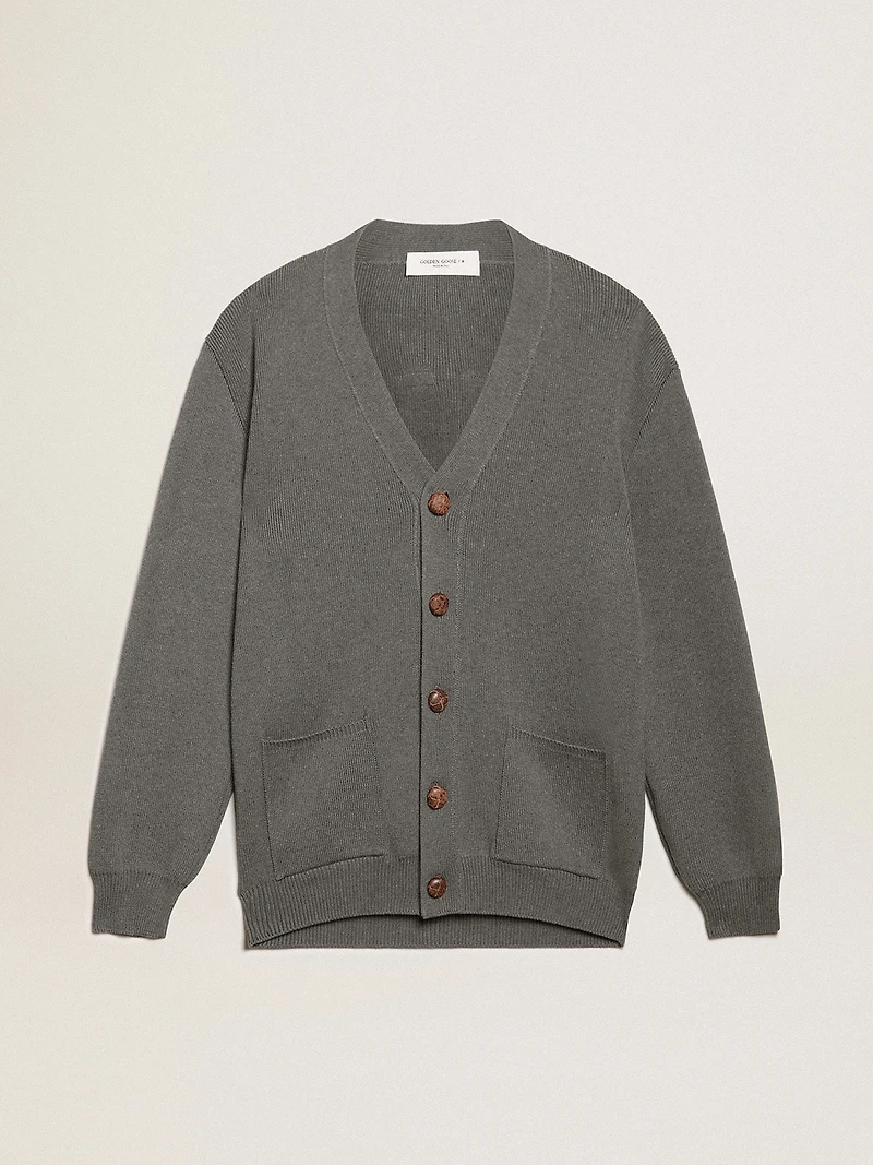 Women's mélange gray cotton cardigan with logo on the back