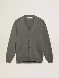 Women's mélange gray cotton cardigan with logo on the back