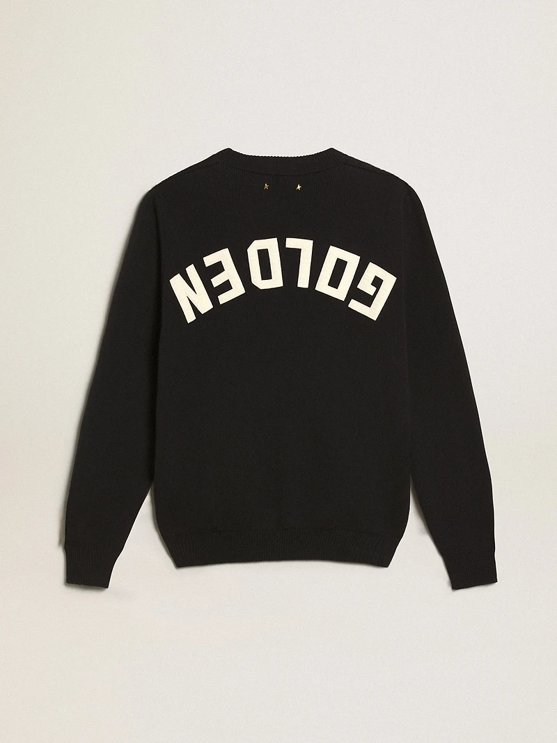 Women’s round-neck sweater dark blue cotton with logo on the back