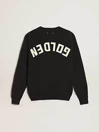 Women’s round-neck sweater dark blue cotton with logo on the back