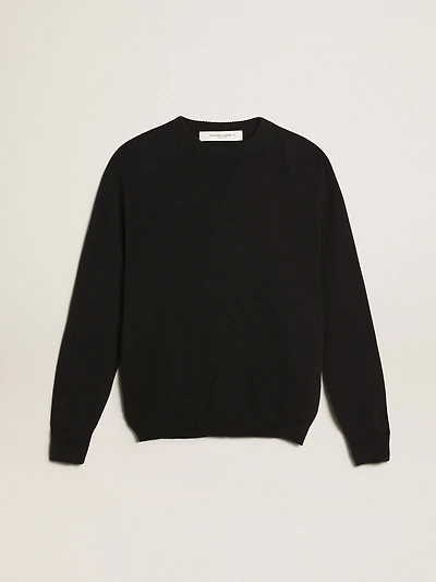 Women’s round-neck sweater dark blue cotton with logo on the back
