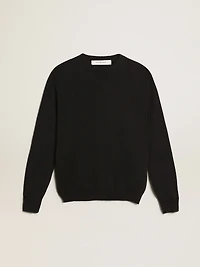 Women’s round-neck sweater dark blue cotton with logo on the back
