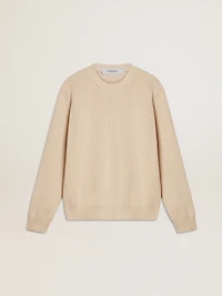 Women's beige sweater with 'Golden' lettering on the back