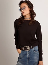 Women's round-neck sweater black wool