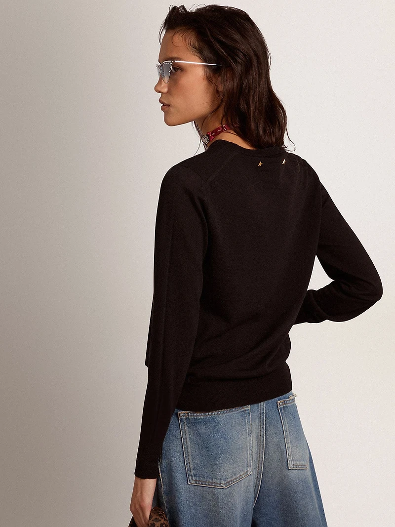 Women's round-neck sweater black wool