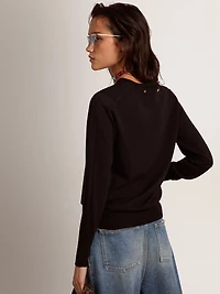Women's round-neck sweater black wool