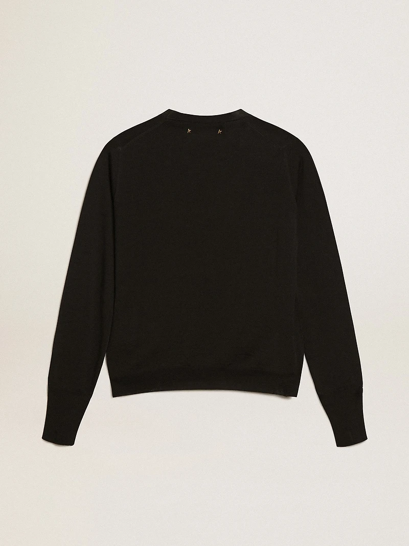 Women's round-neck sweater black wool