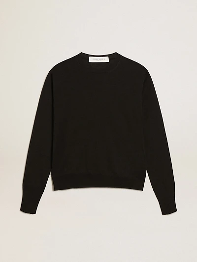 Women's round-neck sweater black wool