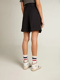Women's shorts black wool gabardine with waist belt