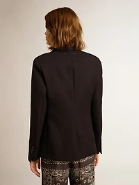 Women’s single-breasted blazer dark blue wool gabardine