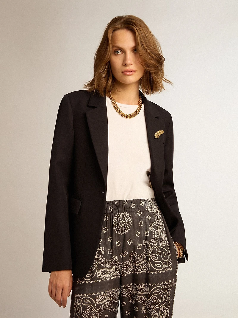 Women’s single-breasted blazer dark blue wool gabardine