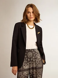 Women’s single-breasted blazer dark blue wool gabardine
