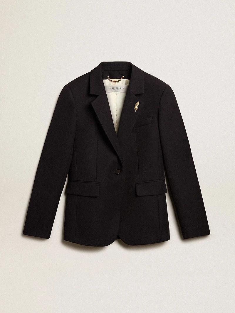 Women’s single-breasted blazer dark blue wool gabardine