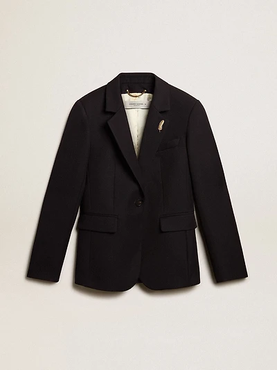 Women’s single-breasted blazer dark blue wool gabardine