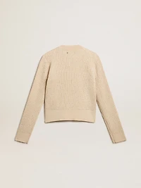 Cropped round-neck sweater beige wool with all-over crystals