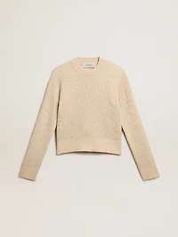 Cropped round-neck sweater beige wool with all-over crystals