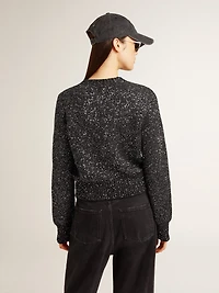 Women's black wool blend cropped sweater with all-over sequins