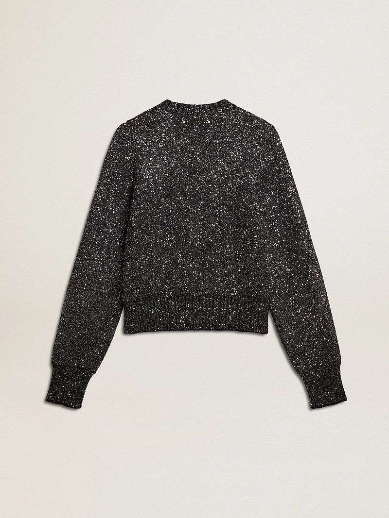 Women's black wool blend cropped sweater with all-over sequins