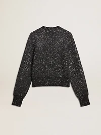 Women's black wool blend cropped sweater with all-over sequins