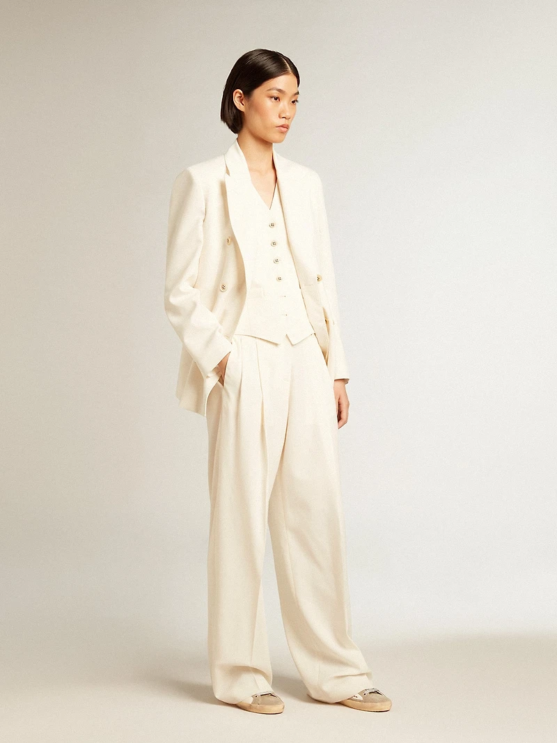 Women's joggers aged white wool blend