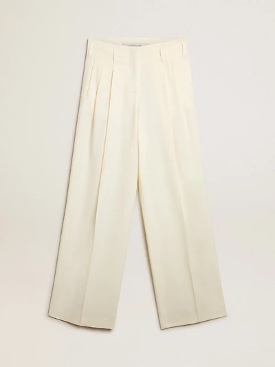 Women's joggers aged white wool blend