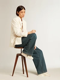 Women’s blue cotton pleated pants