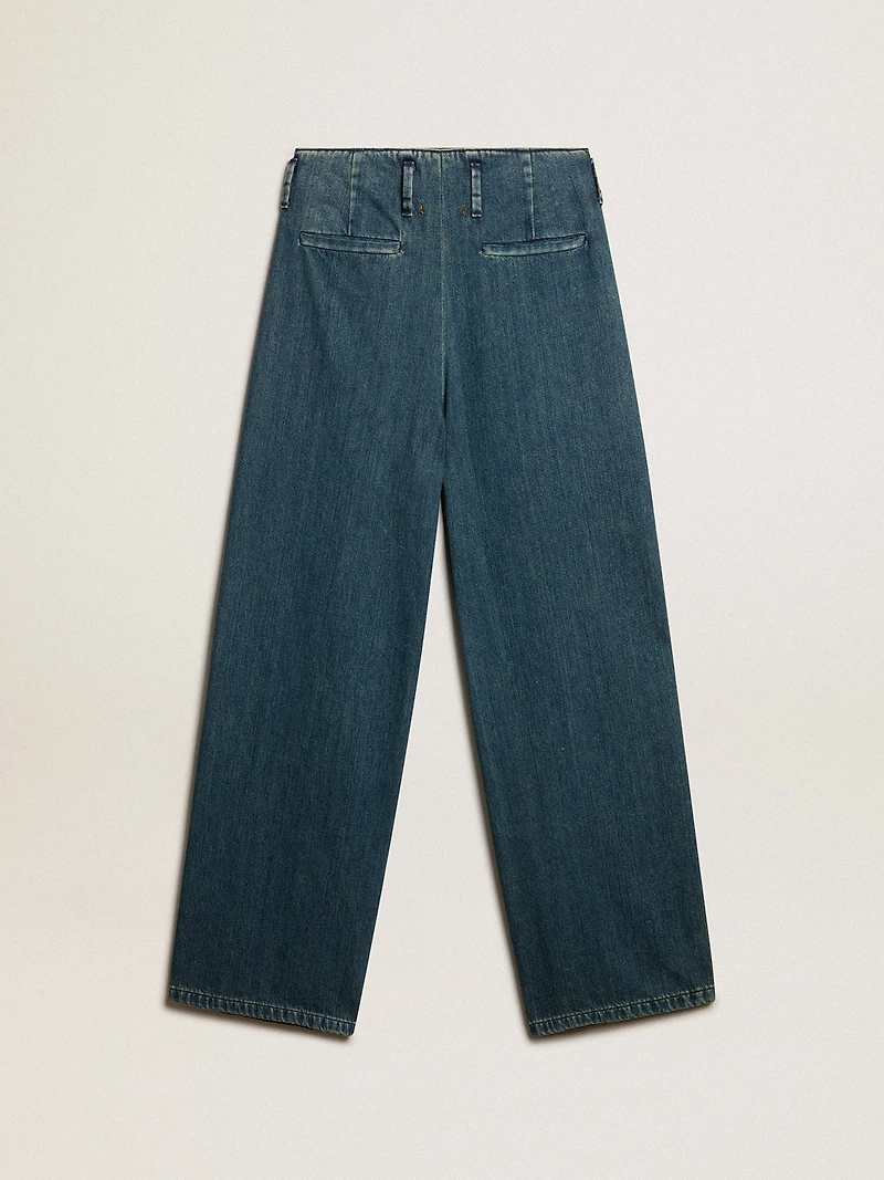 Women’s blue cotton pleated pants