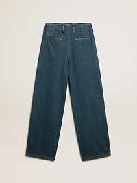 Women’s blue cotton pleated pants