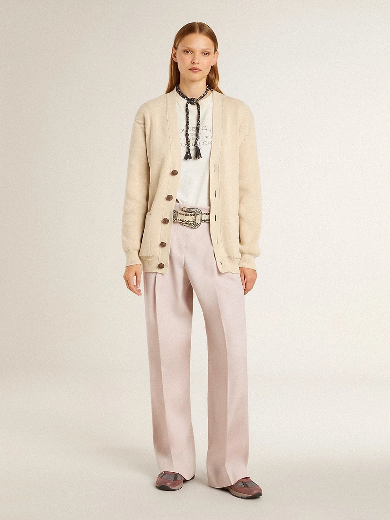 Women's pants pink tailored wool fabric