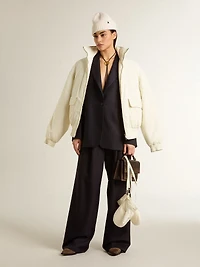 Women’s dark blue tailored trousers with vertical stripe
