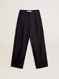 Women’s dark blue tailored trousers with vertical stripe