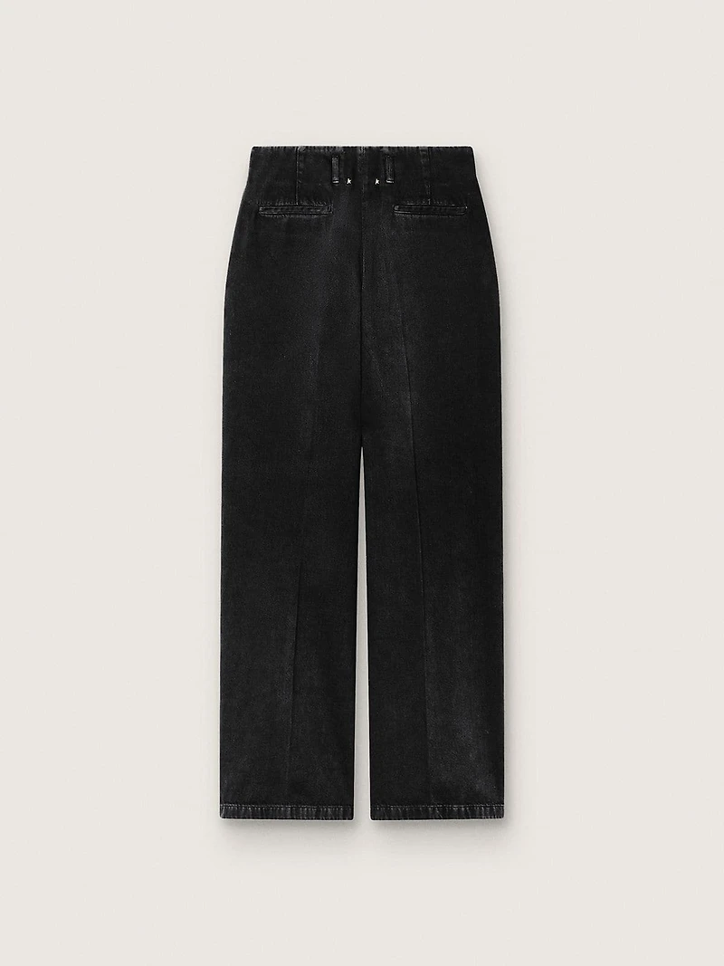 Women's pants black cotton denim with a lived-in treatment