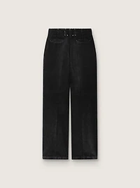 Women's pants black cotton denim with a lived-in treatment