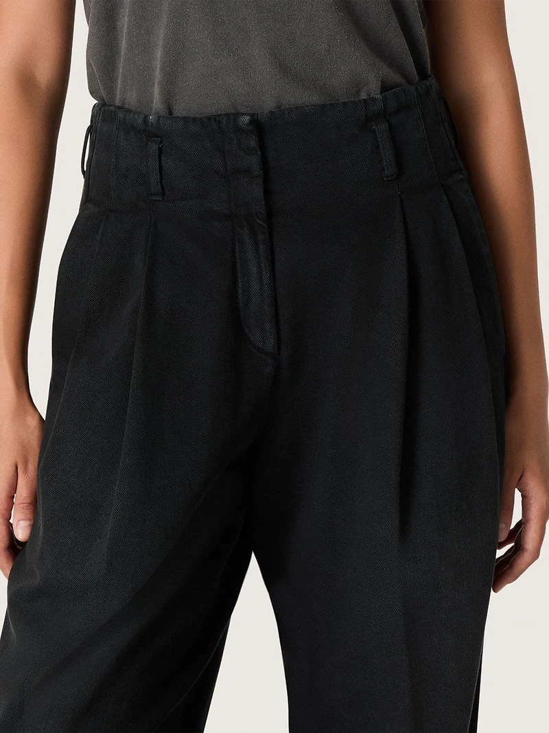 Women's pants black cotton denim with a lived-in treatment