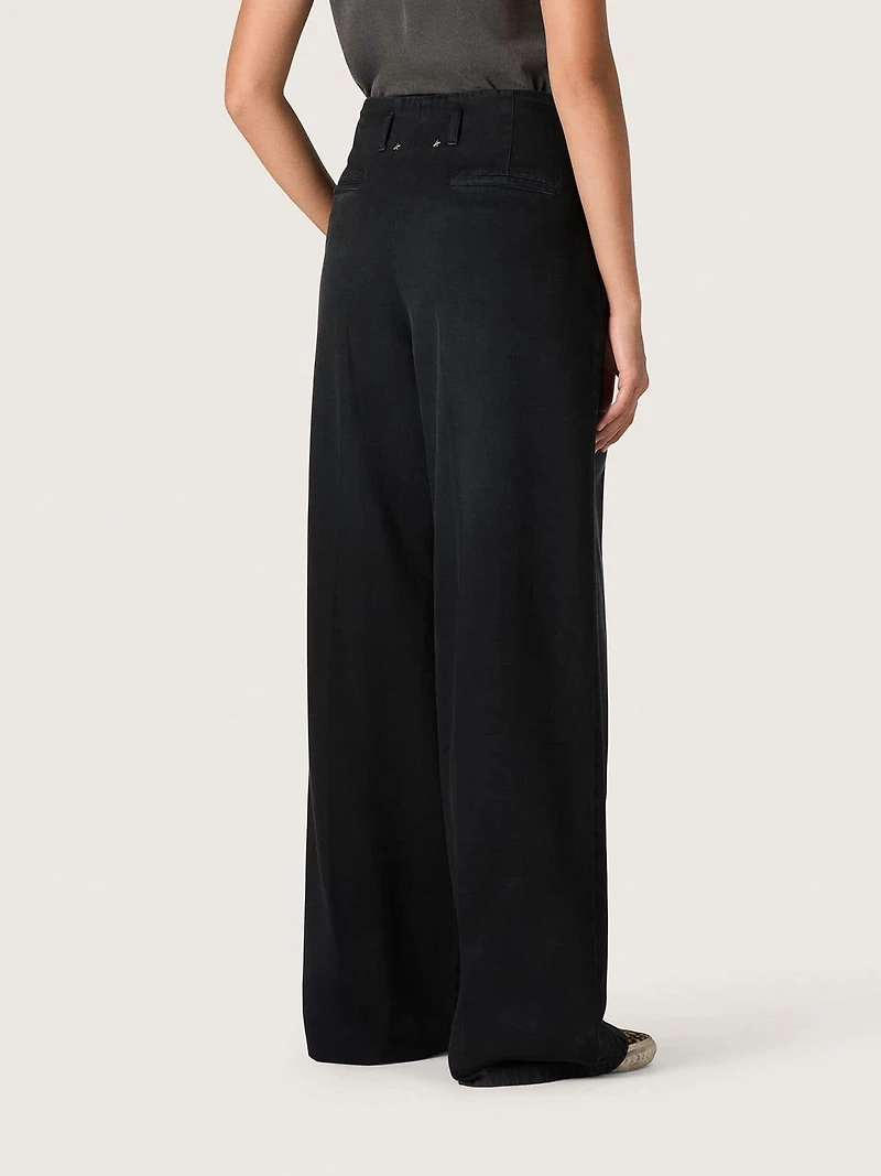 Women's pants black cotton denim with a lived-in treatment