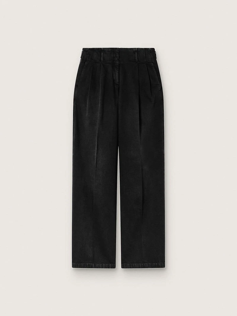 Women's pants black cotton denim with a lived-in treatment