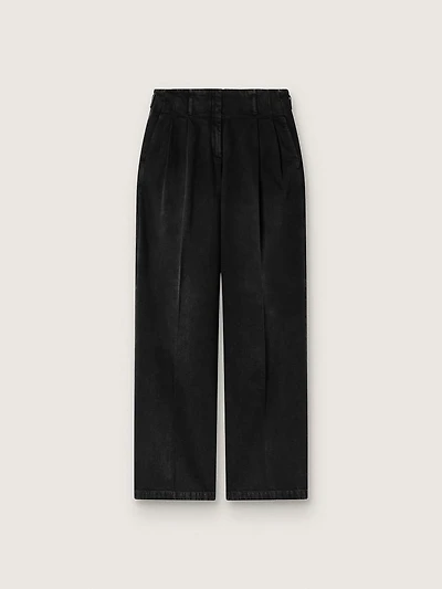 Women's pants black cotton denim with a lived-in treatment