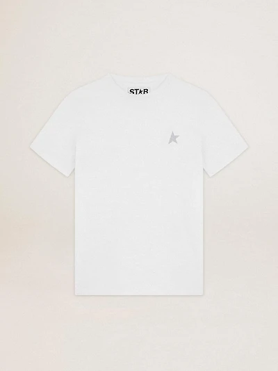 Women's white T-shirt with silver glitter star on the front