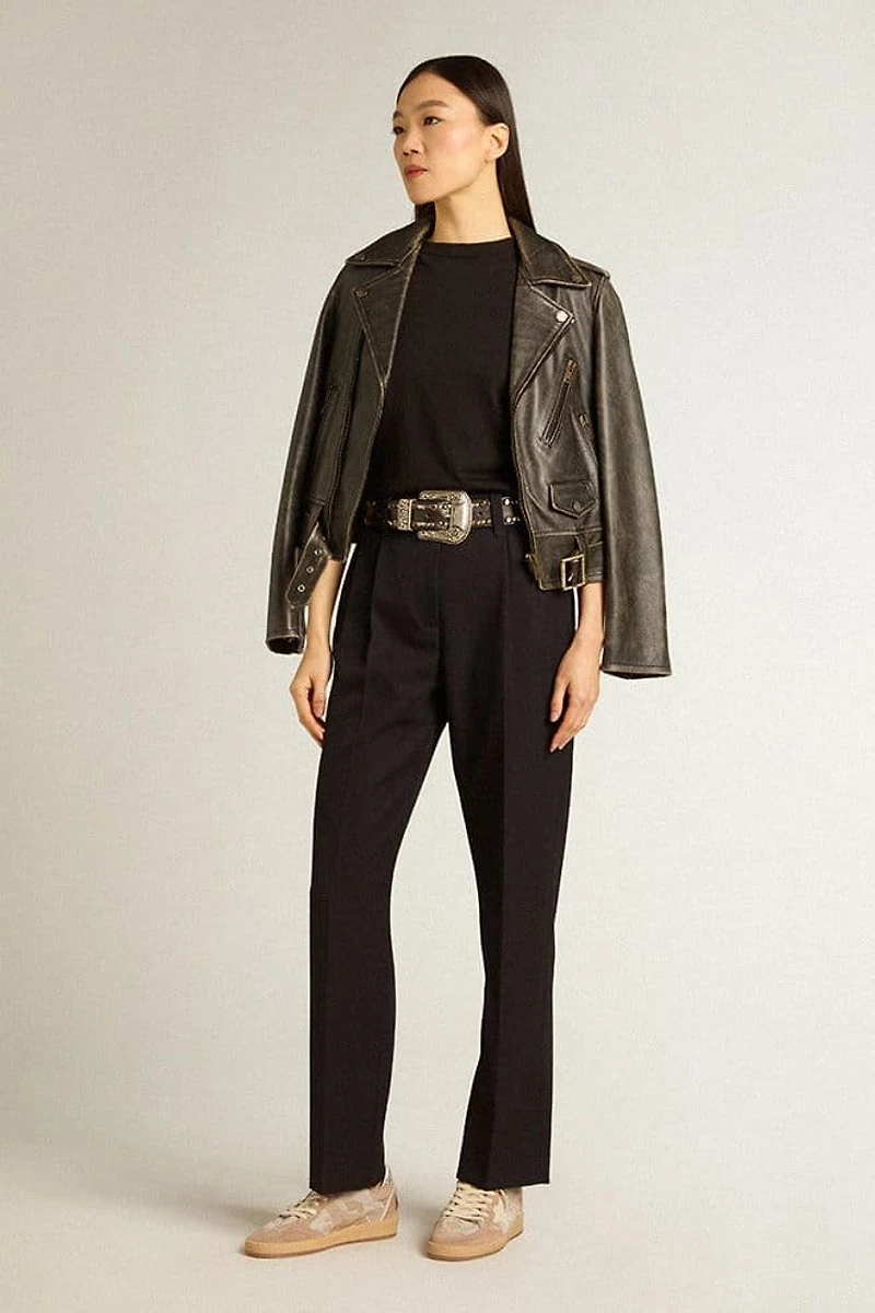 Women’s regular-fit distressed T-shirt black