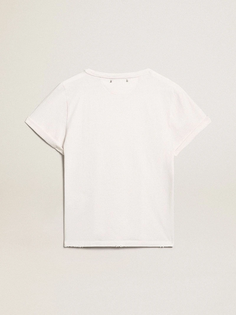 Distressed regular-fit women’s T-shirt white