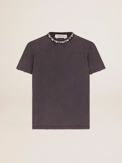 Women's anthracite gray T-shirt with crystals