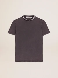 Women's anthracite gray T-shirt with crystals
