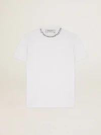Women's white T-shirt with cabochon crystals