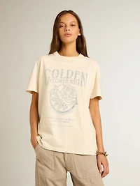 Women’s T-shirt aged white cotton with seasonal print