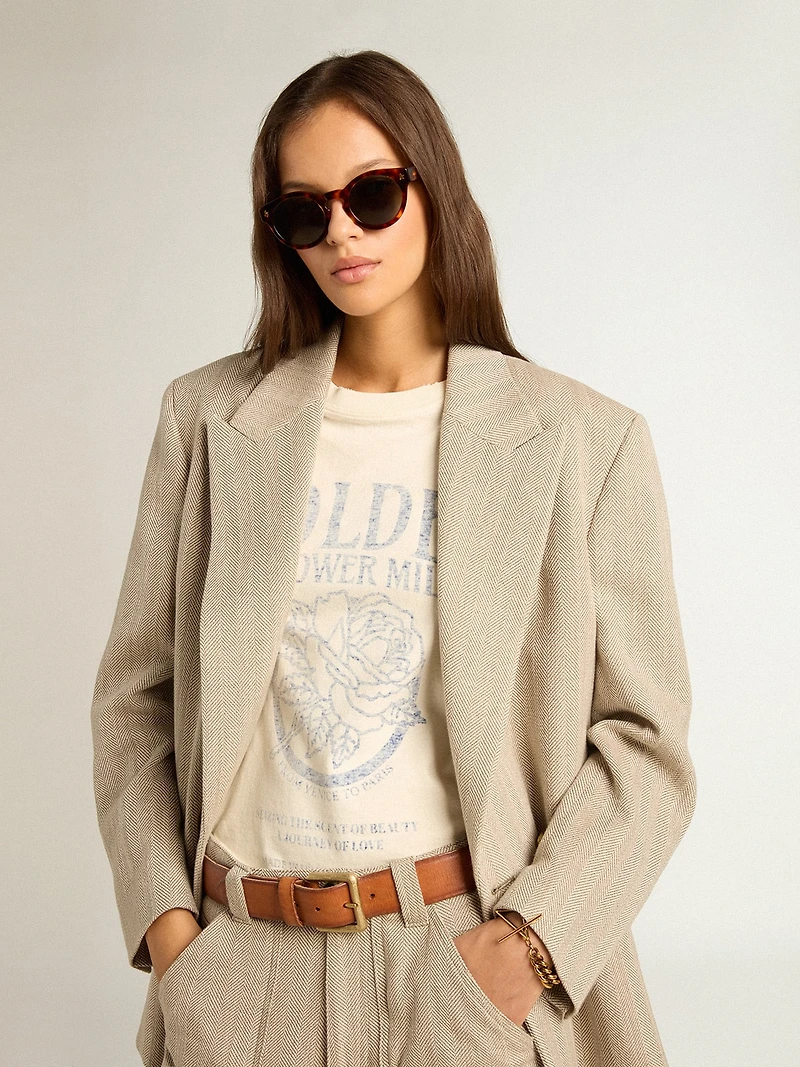 Women’s T-shirt aged white cotton with seasonal print