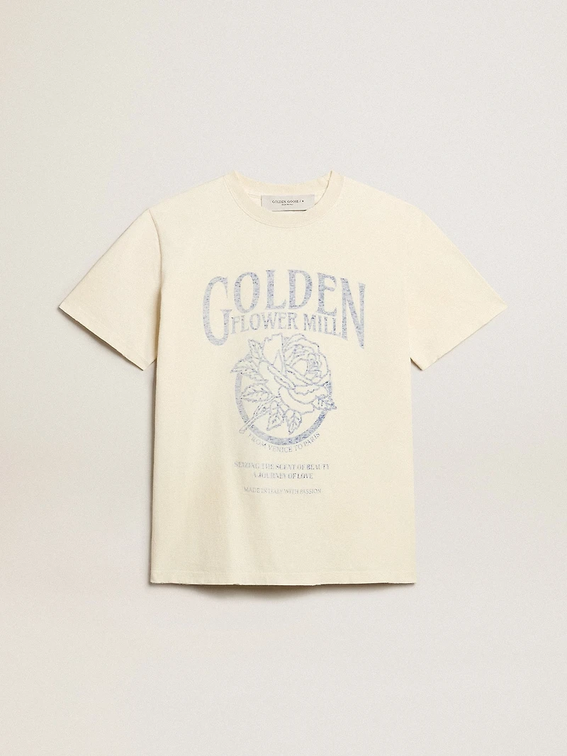 Women’s T-shirt aged white cotton with seasonal print
